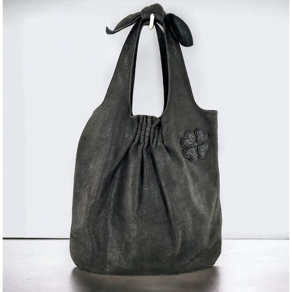 Marc Jacobs Vida Black Nubuck Leather 4 Leaf Clover Shoulder Purse - Picture 1 of 8
